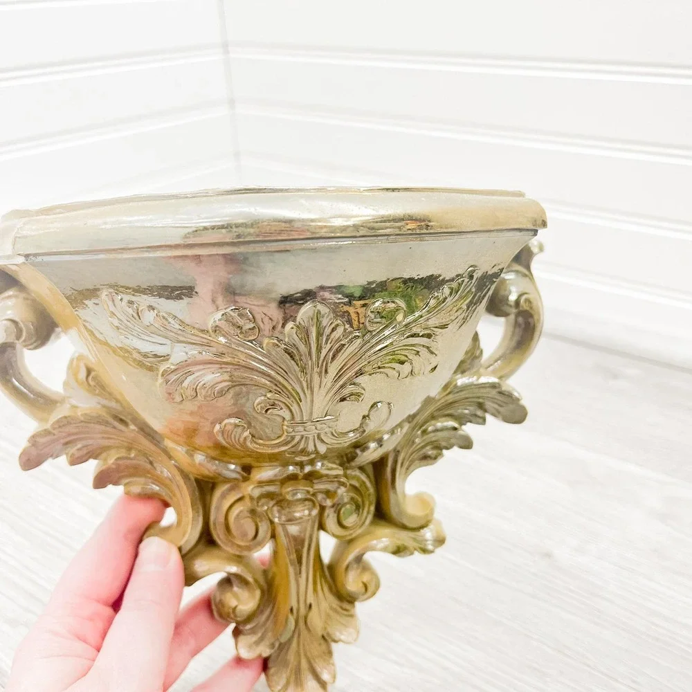 Ornate Gold Wall Shelf: Mid-Century Modern Burwood Plant Decor